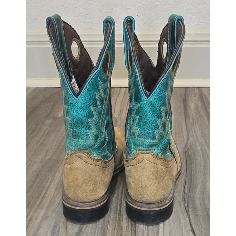 Smoky Children’s Jesse Brown Distress and Turquoise Leather Western Cowboy Boots